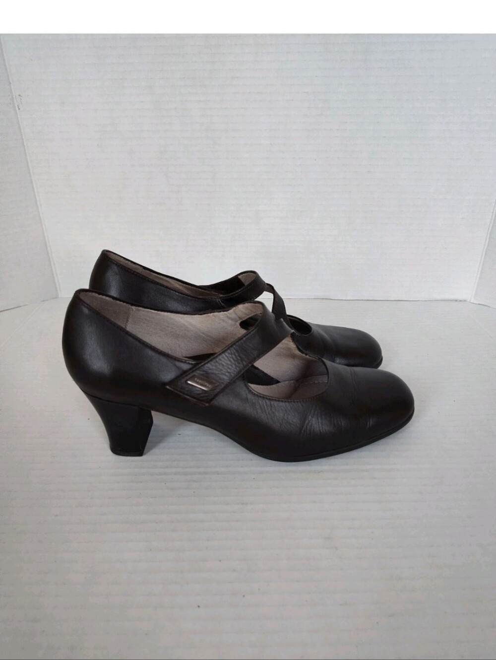 Beautifeel Katherina Black Leather Mary Janes Comfort Heels Pumps Sz 37 US 6-6.5
